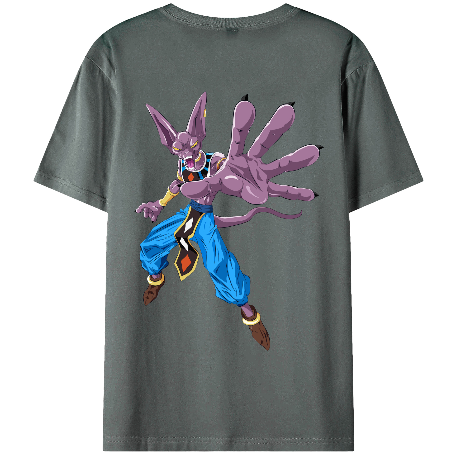 （画像用） ドラゴンボール ビルス 破壊神ビルス DRAGON BALL Beerus Birusu 綿100％ メンズ半袖Tシャツ（バックプリント） 通気性